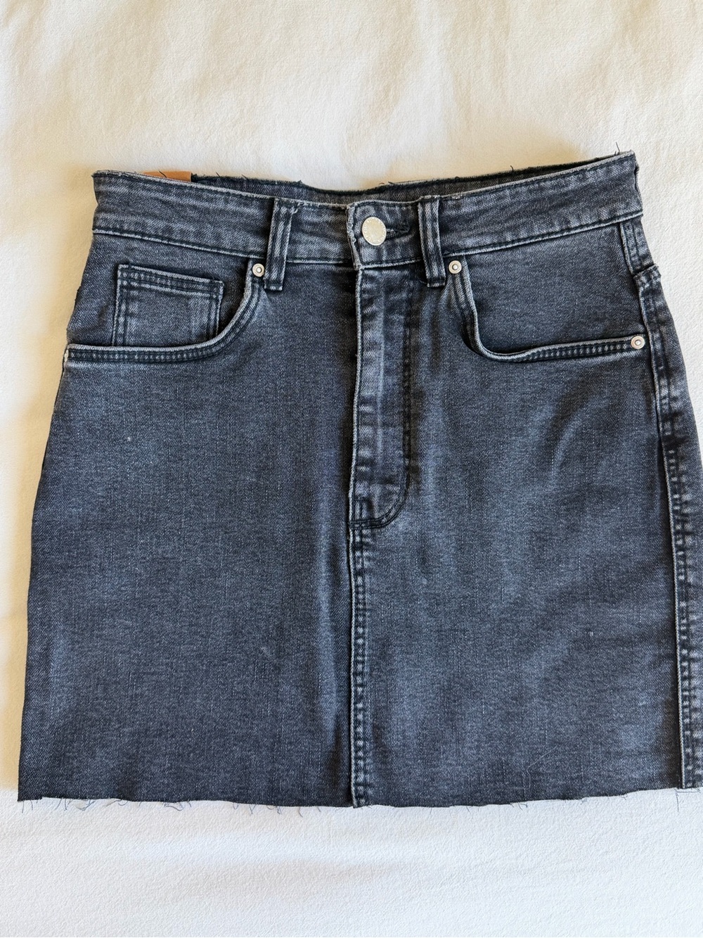 Zara Black Washed Denim Mini Skirt